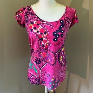 Lilly Pulitzer Multi Floral Paisley Short Sleeve Cotton Tee